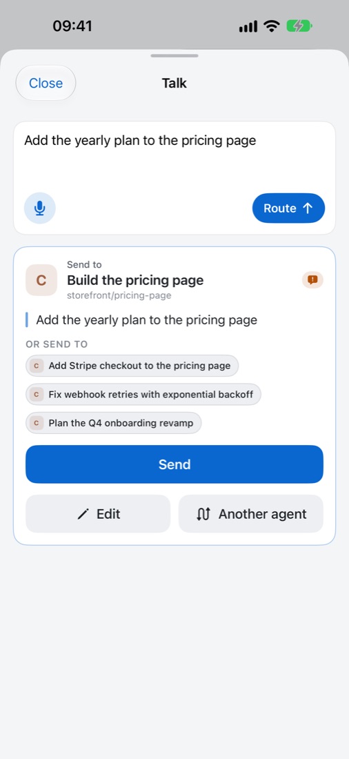 Talk routing a request to an agent