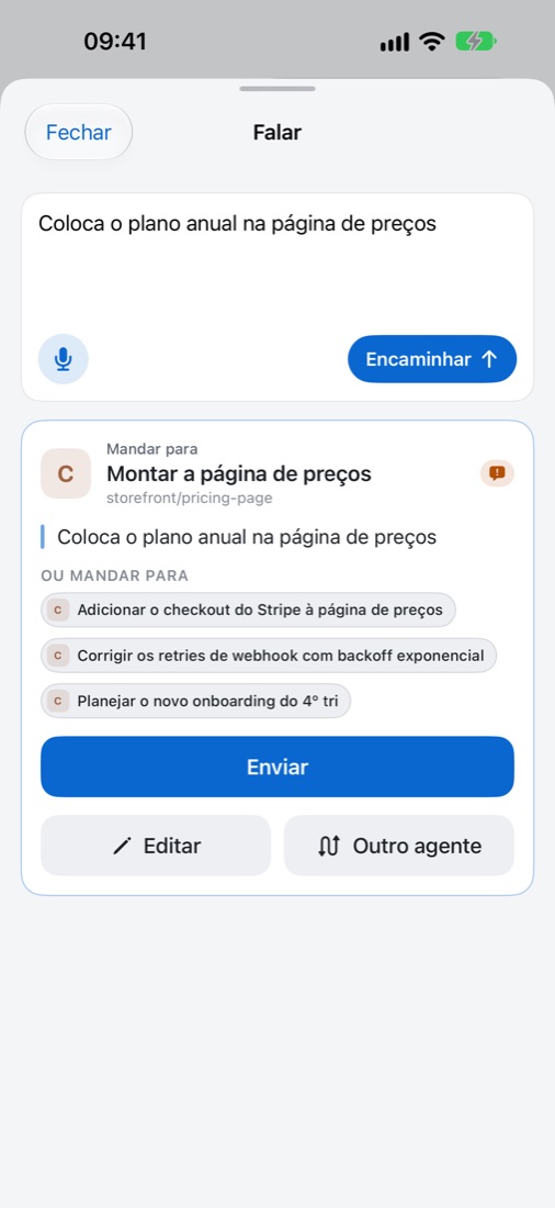 Falar levando um pedido ao agente